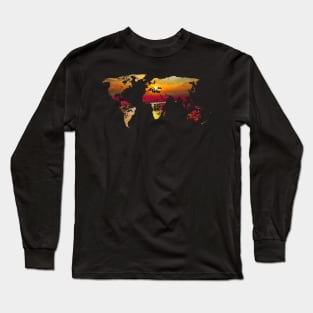 Lotus Flowers World Map Long Sleeve T-Shirt